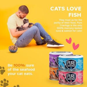 Pure Cravings Wet Cat Food Variety Pack Tuna, Salmon, Sardines, Tuna/Salmon in Gravy, 100% Mercury-Tested, Moist Can Fish for Cats, Grain-Free, Protein, Non-GMO, Pack of 12