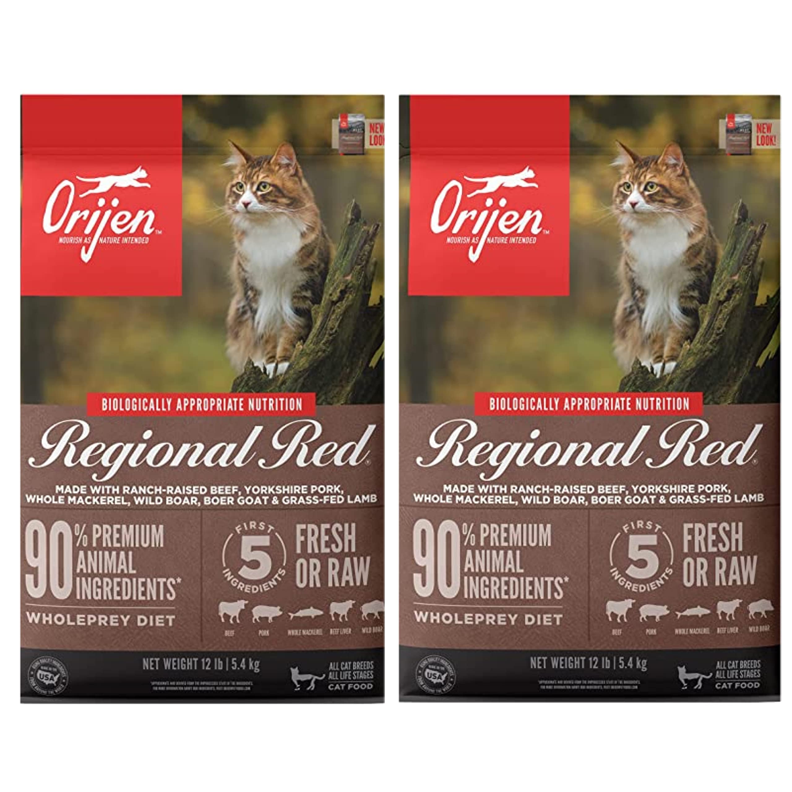 Orijen 2 Pack of Regional Red Biologically Appropriate Cat Food, 4 Pounds Each, Grain-Free, Made in The USA