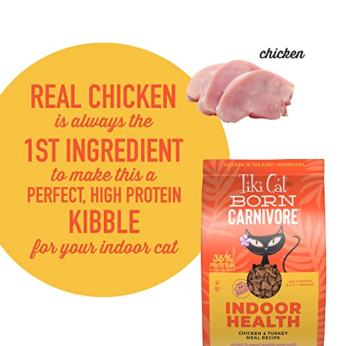 Tiki Cat Born Carnivore Indoor Health, Chicken & Turkey Meal, Grain-Free Baked Kibble to Maximize Nutrients, Dry Cat Food, 12 lbs. Bag