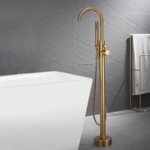 taplong brushed gold floor mounted tub filler shower faucet freestanding bathtub faucet with hand shower high flow rate max 6 gpm-51015bg