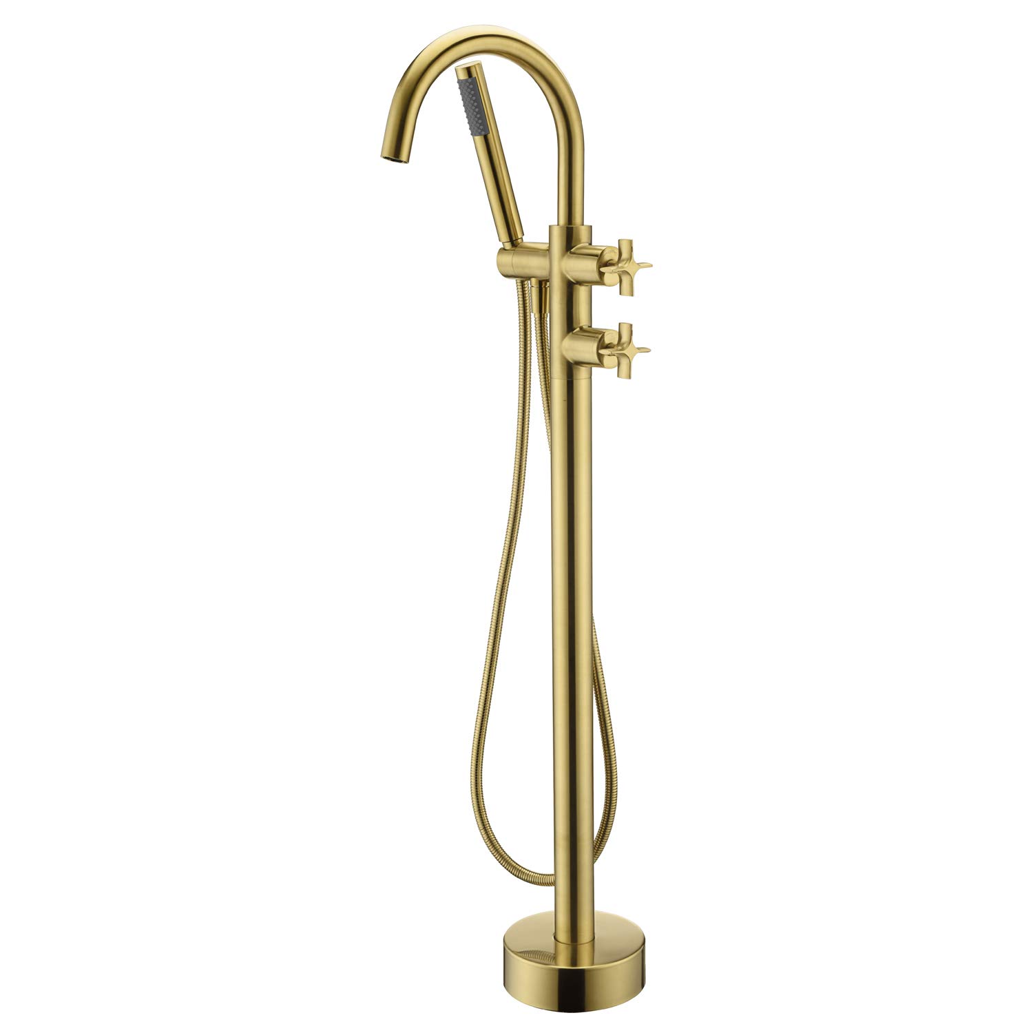 Artiqua Freestanding Tub Filler Bathtub Faucet Brushed Gold Floor Mount Brass Bathroom Faucets with Hand Shower