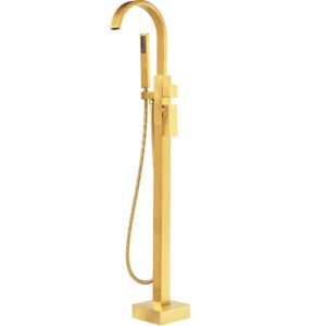 llgg freestanding tub faucets brushed gold bathtub fillers floor mounted mount faucet filler for bathtubs tubs high flow 11.9gpm bathroom with handheld shower