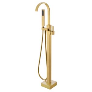 Artiqua Freestanding Bathtub Faucet Floor Mount Tub Filler Brushed Gold Brass Bathroom Faucets Single Handle with Hand Shower