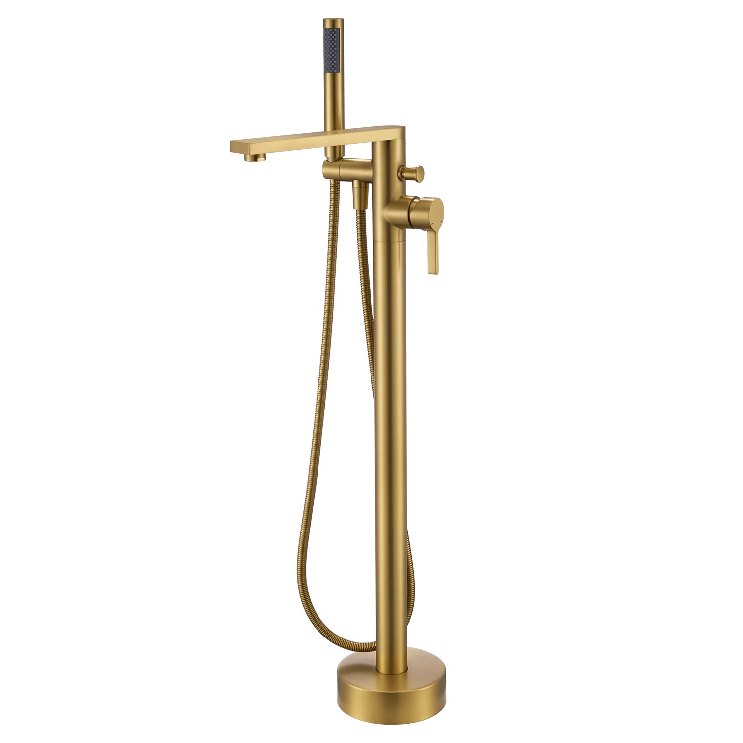 Wowkk Freestanding Bathtub Faucet Tub Filler Brushed Gold Floor Mount Brass Single Handle Bathroom Faucets with Hand Shower