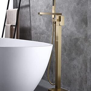 Brushed gold Freestanding Tub Filler Single Handle Floor Mounted Tub Faucet