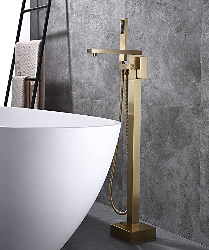 Brushed gold Freestanding Tub Filler Single Handle Floor Mounted Tub Faucet