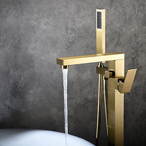 Brushed gold Freestanding Tub Filler Single Handle Floor Mounted Tub Faucet