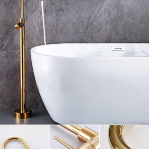 Akitbahome Freestanding Bathtub Faucet Tub Filler Faucet in Plating Gold,Floor Mount Single Handle Bathroom Shower