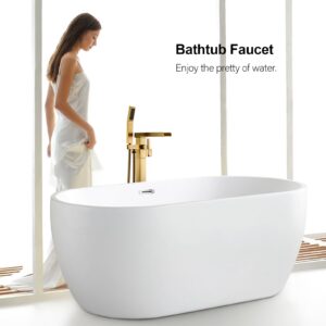 BAGNOLUX Bathtub Faucet Tub Filler Floor Mount Bathroom Faucets Brass Single Handle with Hand Shower (Waterfall Style B, Brushed Brass)