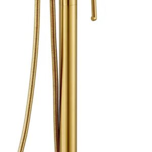 SOEBIZ Free Standing Tub Faucet, Brass Freestanding Bathtub Faucets Floor Mounted Brushed Gold Tub Filler with Swivel Spout and Hand Shower, Flow Max 6.5 GPM@60PSI