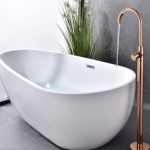 LFGUD Floor Mount Bathtub Faucet, Gold Finished Brass Bathroom Freestanding Tub Filler Single Handle Tub Spout