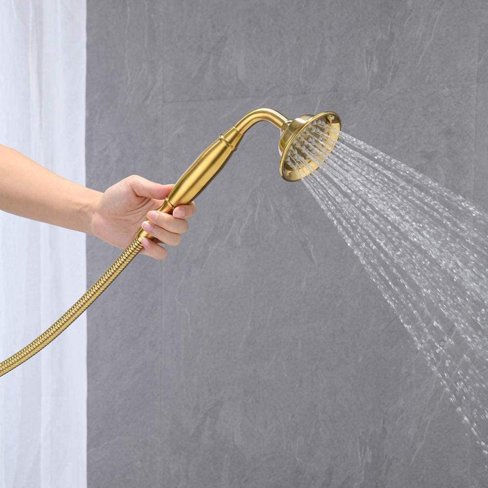 Freestanding Tub Filler Bathtub Faucet Brushed Gold Floor Mounted Brass Faucets with Handheld Shower