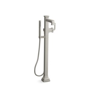 KOHLER T27408-4-BN Riff Floor-Mount Bath Filler with Handshower Set, Bathtub Faucet, Shower Faucet Set, Vibrant Brushed Nickel