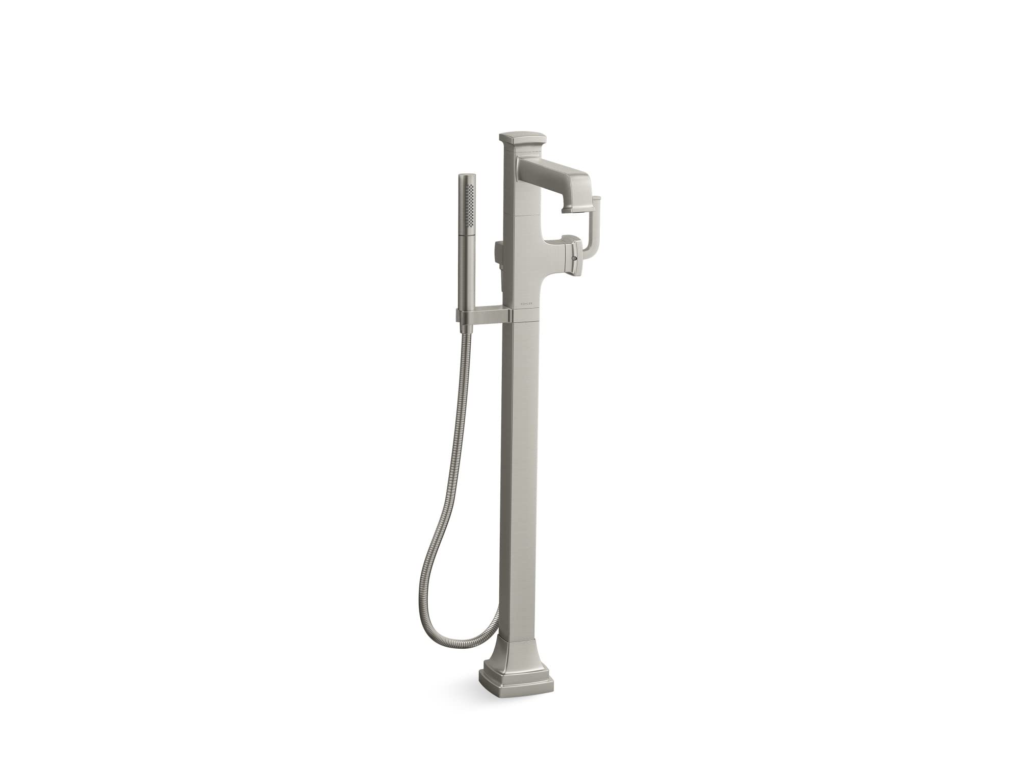 KOHLER T27408-4-BN Riff Floor-Mount Bath Filler with Handshower Set, Bathtub Faucet, Shower Faucet Set, Vibrant Brushed Nickel