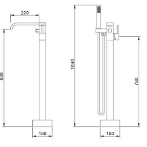 Brushed Gold Floor Mount Freestanding Bath Tub Filler Shower Unit Handheld Spary