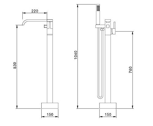 Brushed Gold Floor Mount Freestanding Bath Tub Filler Shower Unit Handheld Spary