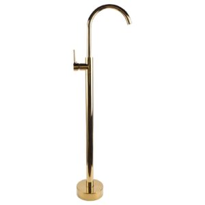 freestanding bathtub faucet, european style brass stainless steel floor mounted tub filler without hole single handle high flow shower faucet bathroom tub faucets for column type (gold)