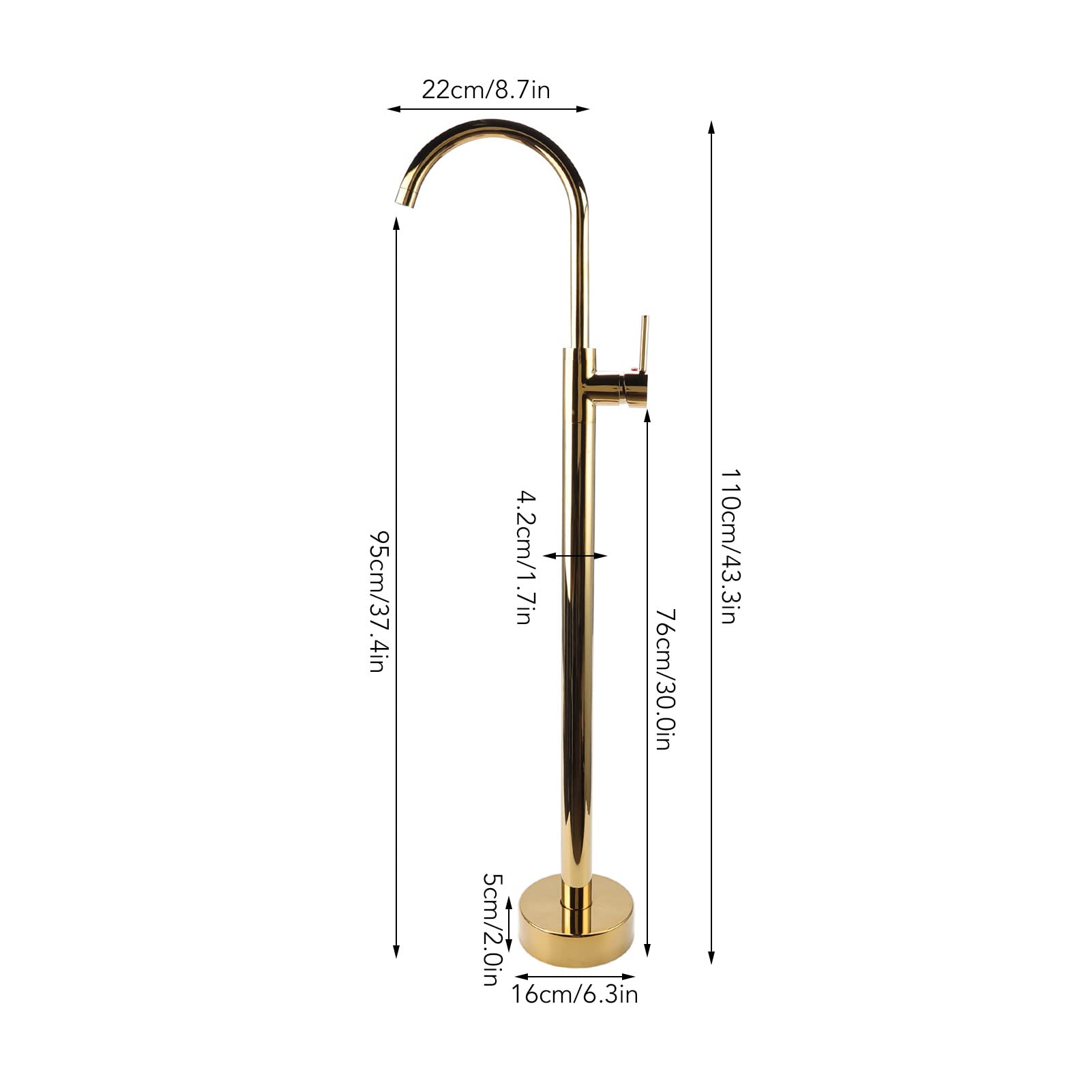 Freestanding Bathtub Faucet, European Style Brass Stainless Steel Floor Mounted Tub Filler Without Hole Single Handle High Flow Shower Faucet Bathroom Tub Faucets for Column Type (Gold)