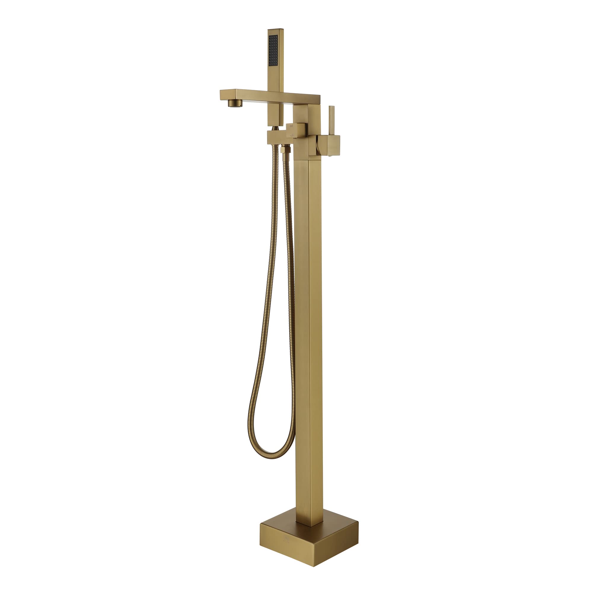 CASAINC Tub Filler Freestanding Bathtub Faucet Stand Alone Floor Mount Tub Faucet Bathtub Filler with Hand Shower and Swivel Spout, CUPC Certification, 2.7 GPM High Flow Rate Brushed Brass