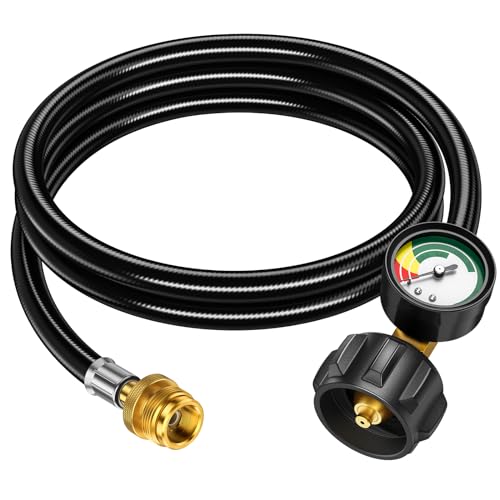 Alloxity 6FT Propane Hose Adapter 1lb to 20lb, Propane Tank Hose with Gauge, Propane Adapter 20lb to 1lb Converter, Adapter Hose for Weber Q Grill, Coleman Camp Stove, Blackstone Griddle, Buddy Heater