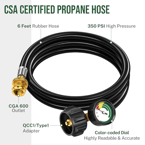 Alloxity 6FT Propane Hose Adapter 1lb to 20lb, Propane Tank Hose with Gauge, Propane Adapter 20lb to 1lb Converter, Adapter Hose for Weber Q Grill, Coleman Camp Stove, Blackstone Griddle, Buddy Heater