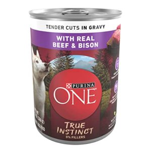 purina one high protein wet dog food true instinct tender cuts in dog food gravy with real beef and bison - (pack of 12) 13 oz. cans