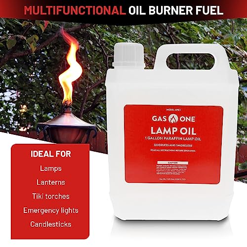 GasOne Liquid Paraffin Lamp Oil – 1 Gallon (128oz) Clear Oil Lamp – Multifunctional Lamp Oil Smokeless Odorless Indoor Ideal for Lamps, Lanterns, Tiki Torch – Safe Packaging