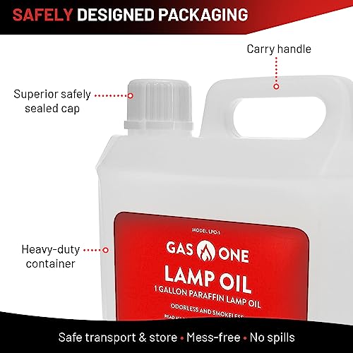 GasOne Liquid Paraffin Lamp Oil – 1 Gallon (128oz) Clear Oil Lamp – Multifunctional Lamp Oil Smokeless Odorless Indoor Ideal for Lamps, Lanterns, Tiki Torch – Safe Packaging