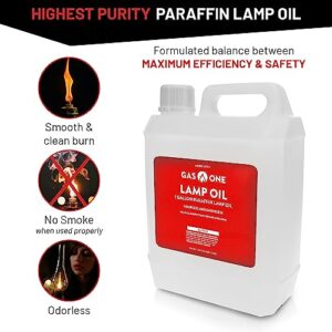 GasOne Liquid Paraffin Lamp Oil – 1 Gallon (128oz) Clear Oil Lamp – Multifunctional Lamp Oil Smokeless Odorless Indoor Ideal for Lamps, Lanterns, Tiki Torch – Safe Packaging