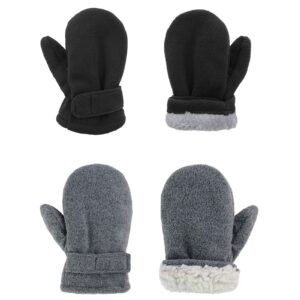 american trends toddler mittens winter snow kids mitten for toddler boys girls ski warm fleece gloves black&drak grey m(fits 1-2 years)