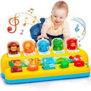 interactive pop up animal toys with music & light, montessori cause and effect toys for 1 year old boy girl early learning musical baby toys 9-12-18 months stem toddler toys age 1-2 gift for infant