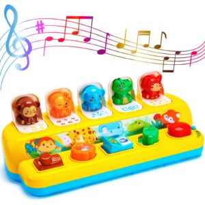 Interactive Pop up Animal Toys with Music & Light, Montessori Cause and Effect Toys for 1 Year Old Boy Girl Early Learning Musical Baby Toys 9-12-18 Months STEM Toddler Toys Age 1-2 Gift for Infant