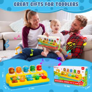 Interactive Pop up Animal Toys with Music & Light, Montessori Cause and Effect Toys for 1 Year Old Boy Girl Early Learning Musical Baby Toys 9-12-18 Months STEM Toddler Toys Age 1-2 Gift for Infant