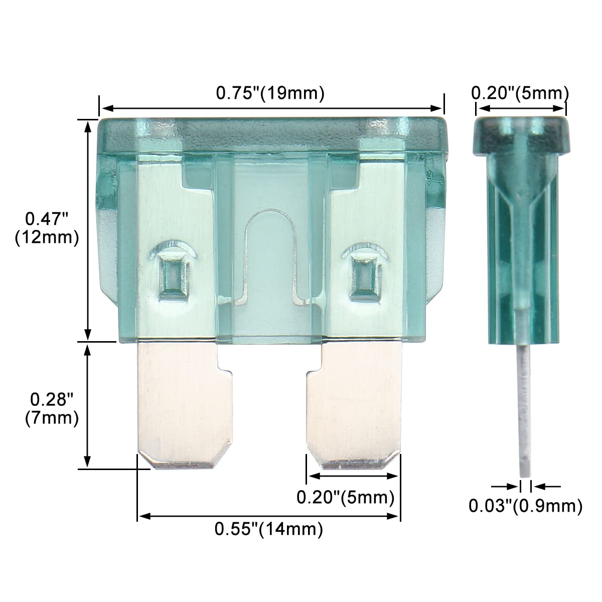 Baomain ATC-1 Clear Green ATO/ATC 1 Amp Fast-Acting Automotive Blade Fuses - Pack of 25