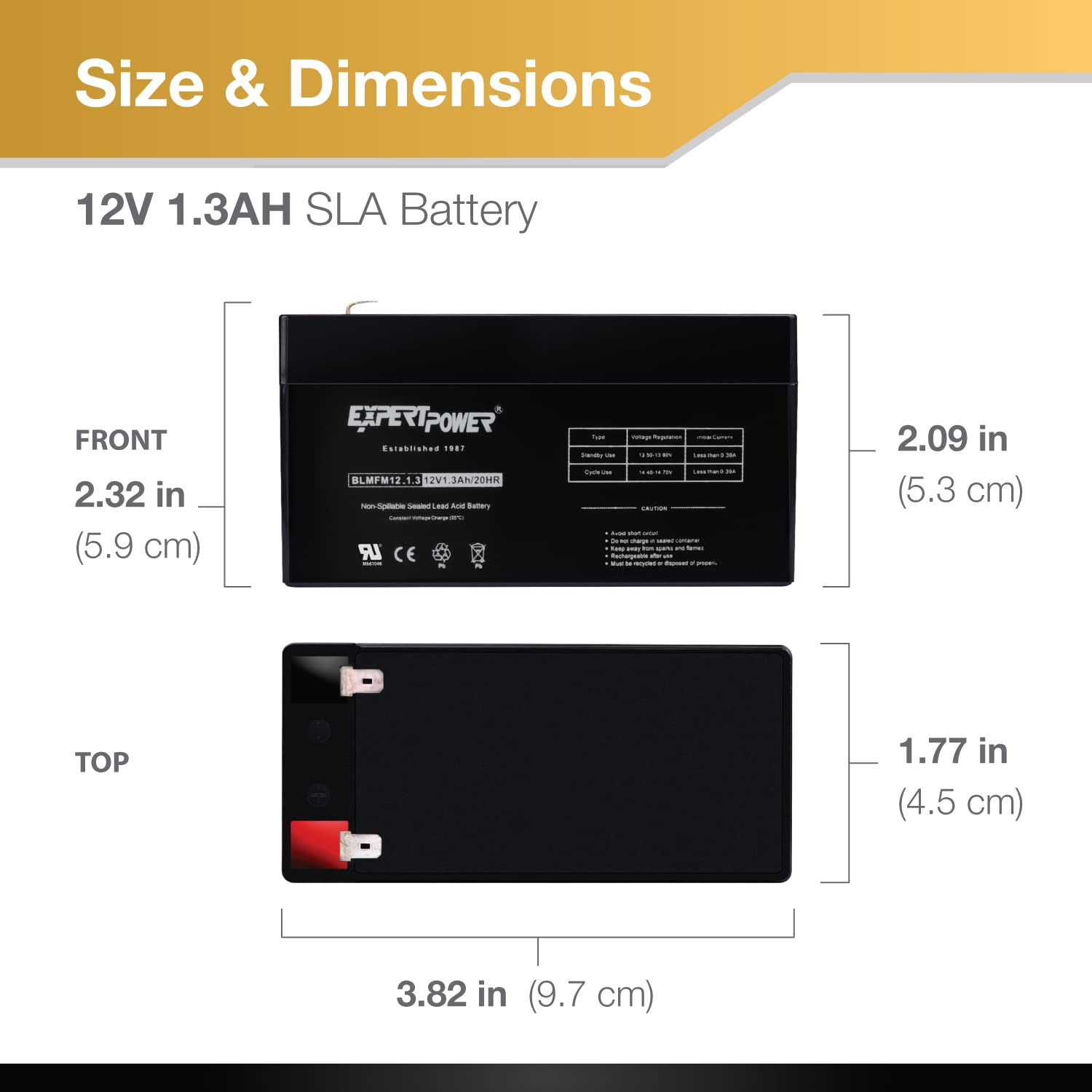 ExpertPower 12v 1.3Ah SLA Rechargeable Battery with F1 Terminals || EXP1213 (Not a Replacement for WP3_12)