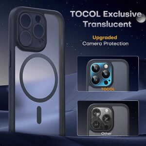 TOCOL 3 in 1 Magnetic for iPhone 15 Pro Max Case, Upgraded [Full Camera Protection], [Compatible with MagSafe] [15FT Drop Protection] Shockproof Translucent 15 ProMax Bumper 6.7, Black