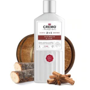 Cremo Bourbon & Oak Barber Grade 2-in-1 Shampoo & Conditioner, 16 Fl Oz (2-Pack) - A Sophisticated Blend of Distiller’s Spice, Fine Bourbon and White Oak