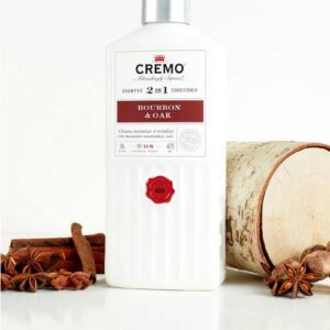 Cremo Bourbon & Oak Barber Grade 2-in-1 Shampoo & Conditioner, 16 Fl Oz (2-Pack) - A Sophisticated Blend of Distiller’s Spice, Fine Bourbon and White Oak