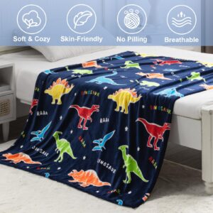 Dinosaur Gifts Toys for Boys Girls - Glow in The Dark Dino Blanket Best Christmas Birthday Valentine's Day Easter Presents for Kids Age 1 2 3 4 5 6 7 8 9 10 Year Old Child Teen Soft Throw 50"x60"