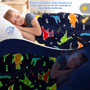 Dinosaur Gifts Toys for Boys Girls - Glow in The Dark Dino Blanket Best Christmas Birthday Valentine's Day Easter Presents for Kids Age 1 2 3 4 5 6 7 8 9 10 Year Old Child Teen Soft Throw 50"x60"