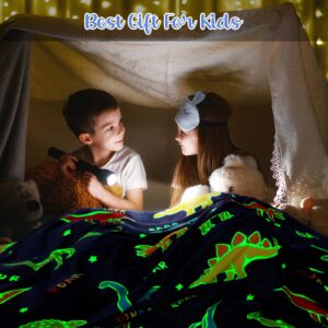 Dinosaur Gifts Toys for Boys Girls - Glow in The Dark Dino Blanket Best Christmas Birthday Valentine's Day Easter Presents for Kids Age 1 2 3 4 5 6 7 8 9 10 Year Old Child Teen Soft Throw 50"x60"