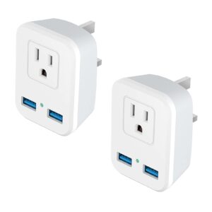 [2-Pack] UK Ireland Power Plug Adapter, Type G Travel Adapter for US to London England Scotland British Hong Kong Kenya Dubai - UK Charger Adapter with 2 USB 1 Electrical Outlets