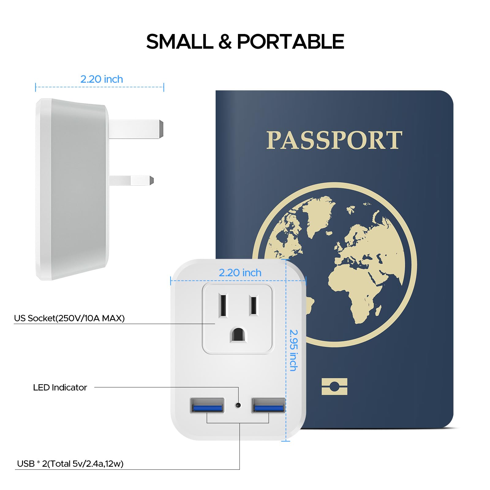 [2-Pack] UK Ireland Power Plug Adapter, Type G Travel Adapter for US to London England Scotland British Hong Kong Kenya Dubai - UK Charger Adapter with 2 USB 1 Electrical Outlets