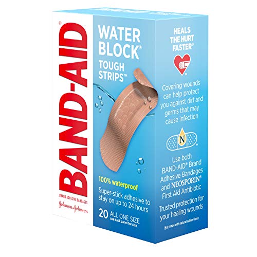 Band-Aid Brand Water Block Waterproof Tough Adhesive Bandages for Minor Cuts and Scrapes, All One Size, 20 Count (Pack of 1)