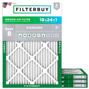 filterbuy 18x24x1 air filter merv 8 dust defense (4-pack), pleated hvac ac furnace air filters replacement (actual size: 17.38 x 23.38 x 0.75 inches)