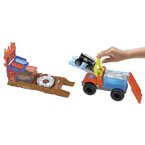 Hot Wheels Monster Trucks Arenabeukers Color Shifters 5 Alarm Rescue with 1 Color Shifter Monster Truck, 2 Color Shifter Demolition Cars and 1 Detachable Trailer, HPN73