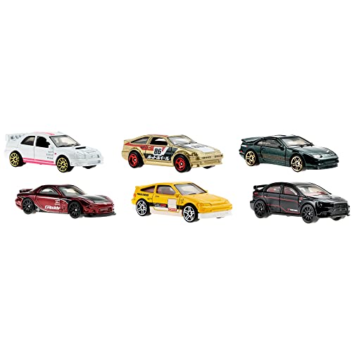 Hot Wheels Japanese Multipacks of 6 Toy Cars, 1:64 Scale, Authentic Decos, Popular Castings, Rolling Wheels, Gift for Kids 3 Years Old & Up & Collectors