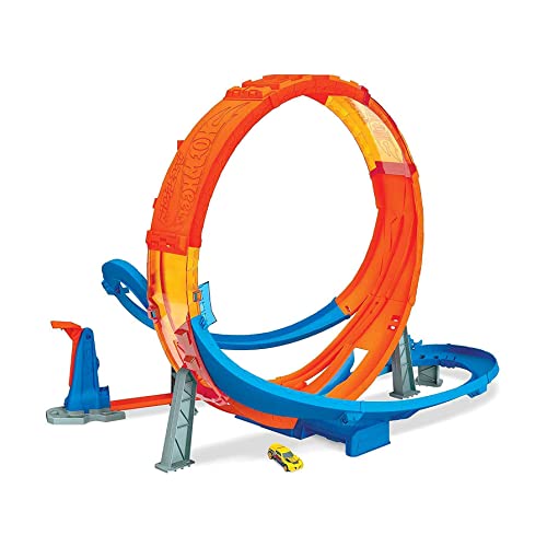 Hot Wheels Massive Loop Mayhem Track Set with Huge 28-Inch Wide Track Loop Slam Launcher, Battery Box & 1 1:64 Scale Car, Designed for Multi-Car Play, Gift for Kids 5 Years & Up