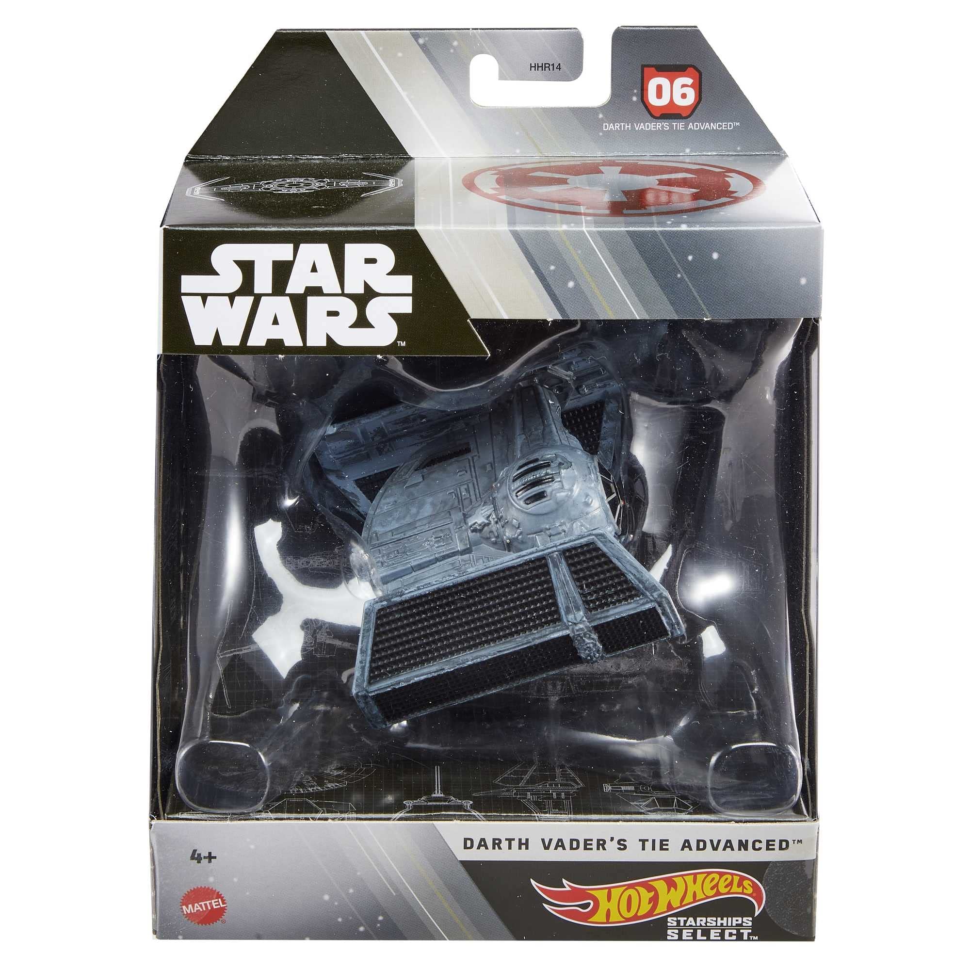 Hot Wheels Star Wars Starships Select Premium Diecast Darth Vader's TIE Advanced, Includes 1 Vehicle, 1 Display Stand