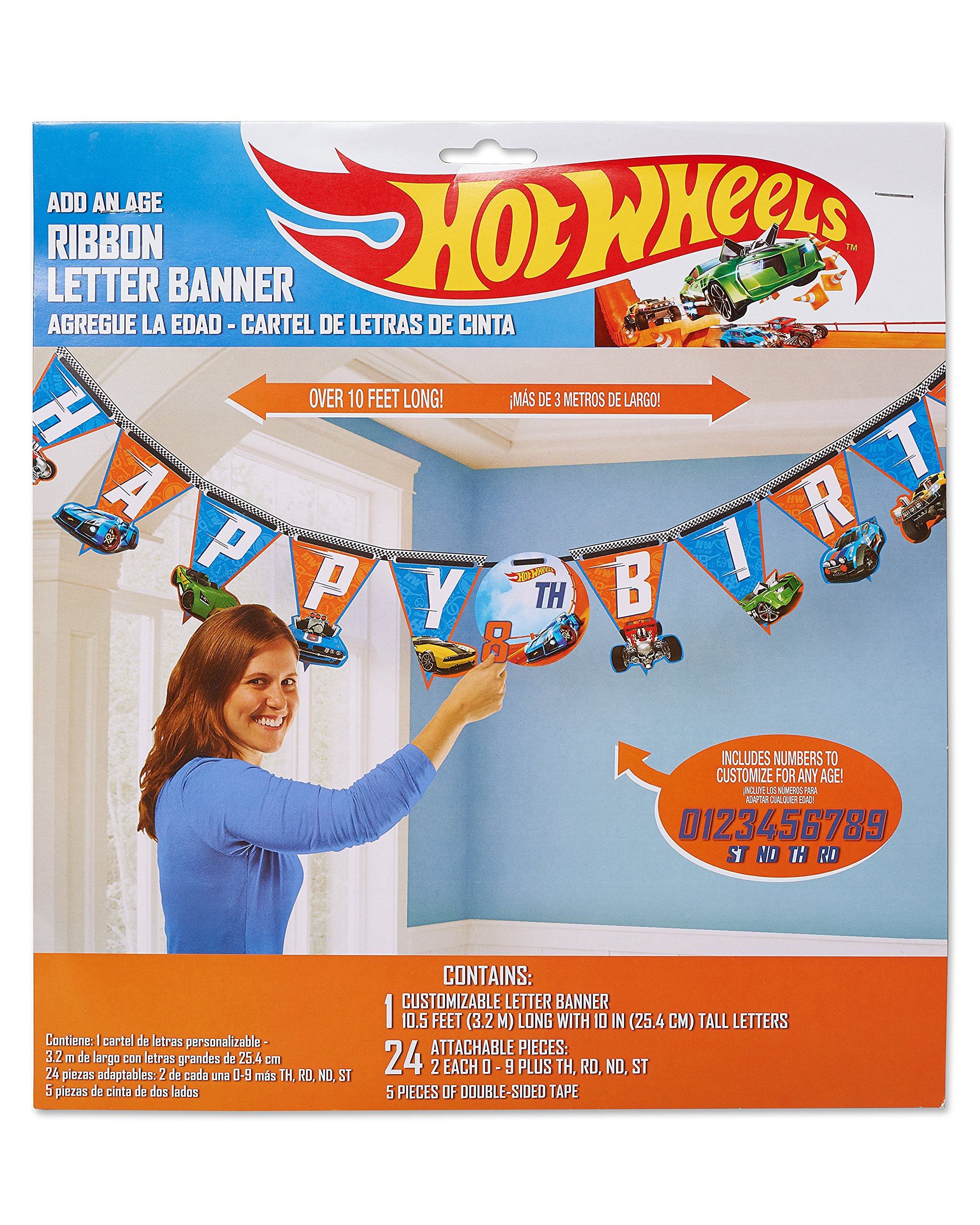 Hot Wheels Wild Race Jumbo Add-An-Age Letter Banner - 10.5' x 10" (Pack Of 1) - Multicolor Customizable Paper Birthday Decorations